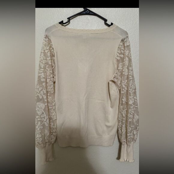 SIANI CRÈME SWEATER LACE, BEADED BALLOON SLEEVES - Size MED- NWT - Picture 3 of 15